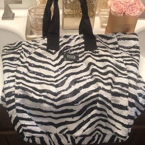 Pink Victoria’s Secret Hobo Sequin Zebra Large Tote